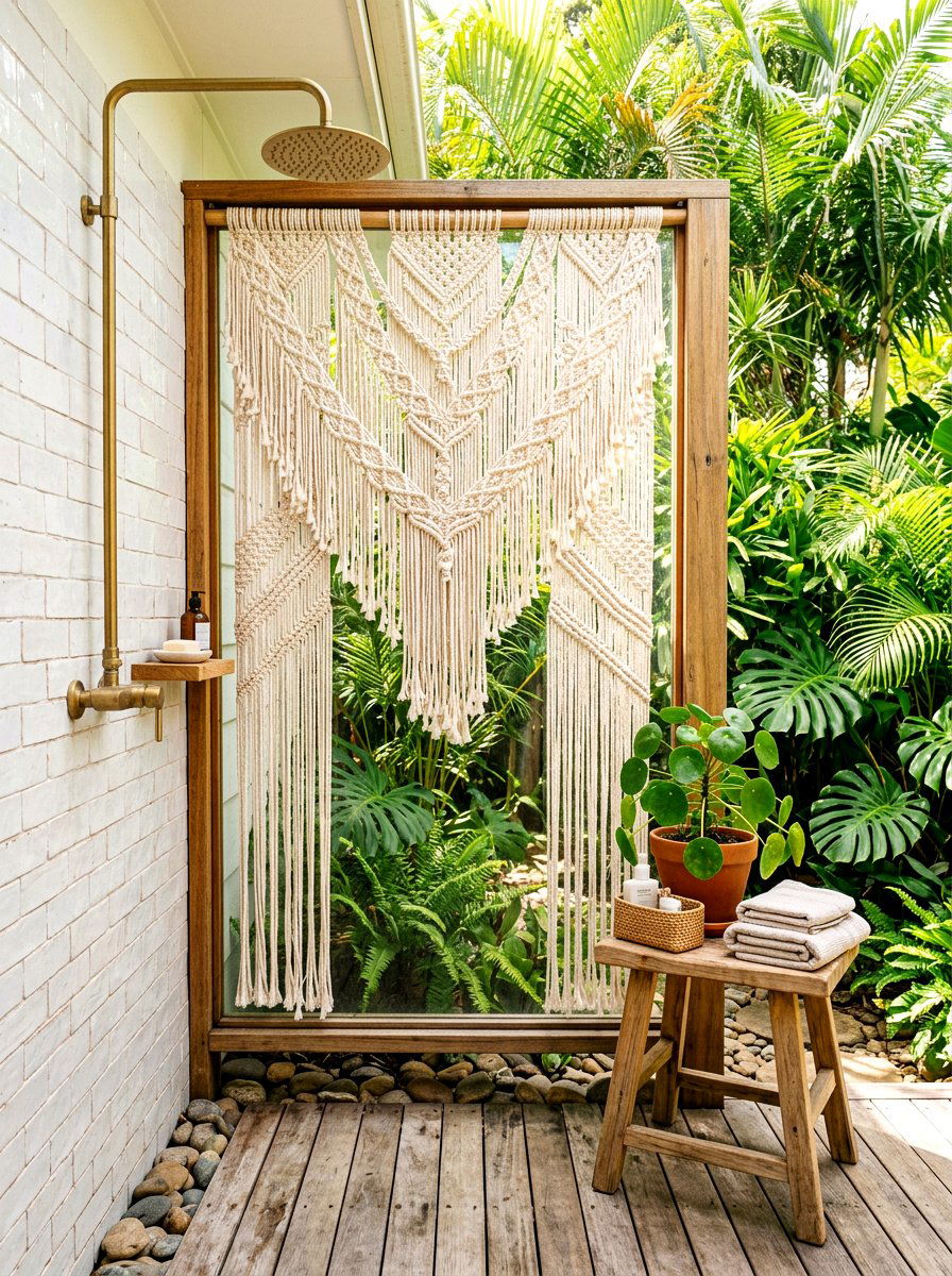 Macrame Window Hanging - 30 shower window privacy ideas