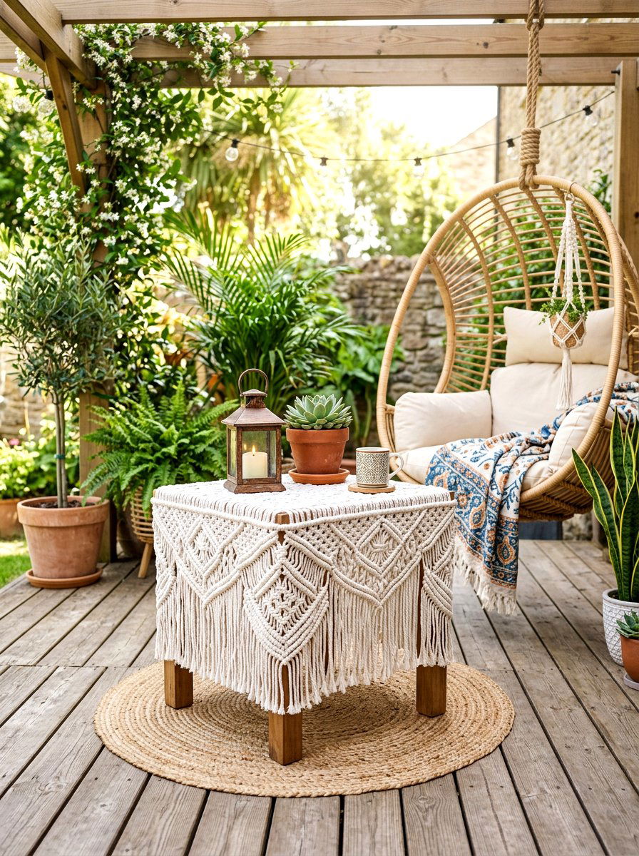 Macrame Wrapped Side Table - 30 fabric covered side table ideas