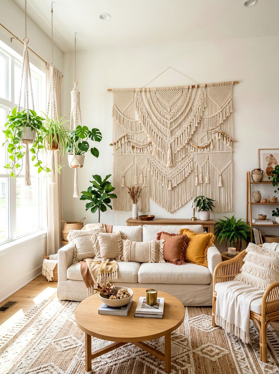 Macrame boho living room - 30 boho living room ideas
