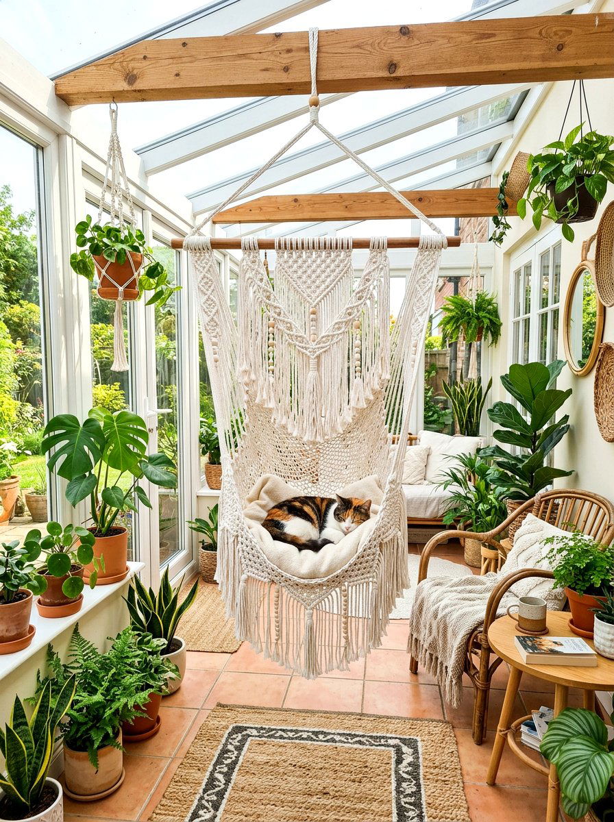 Macrame cat wall hammock - 30 cat climbing wall ideas