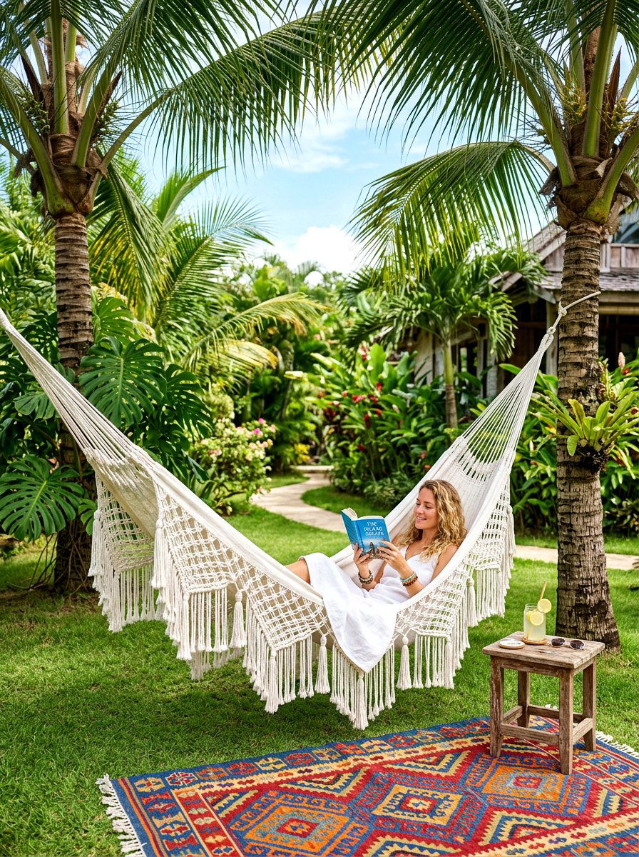 Macrame hammock - 30 boho outdoor furniture ideas
