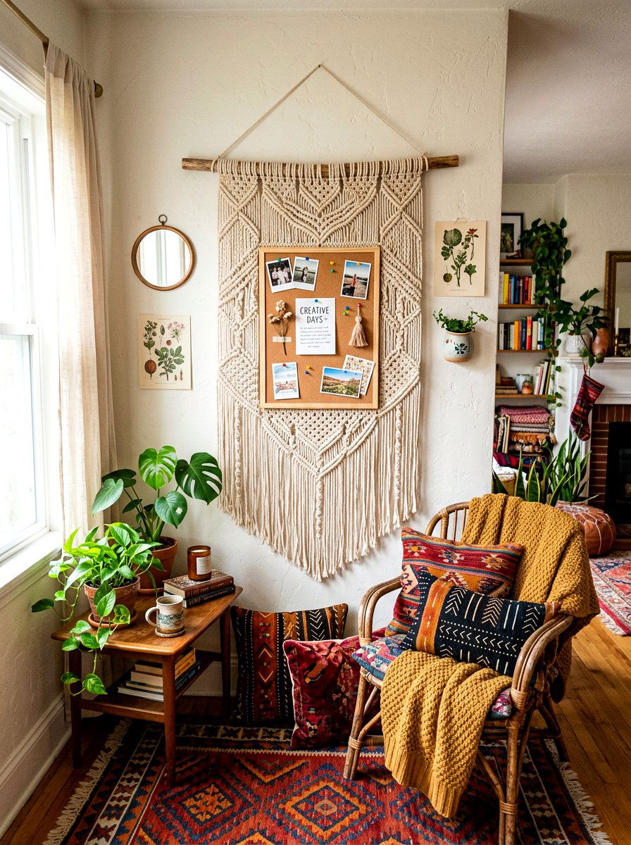 Macrame hanging pinboard style - 30 pinboard office aesthetic ideas