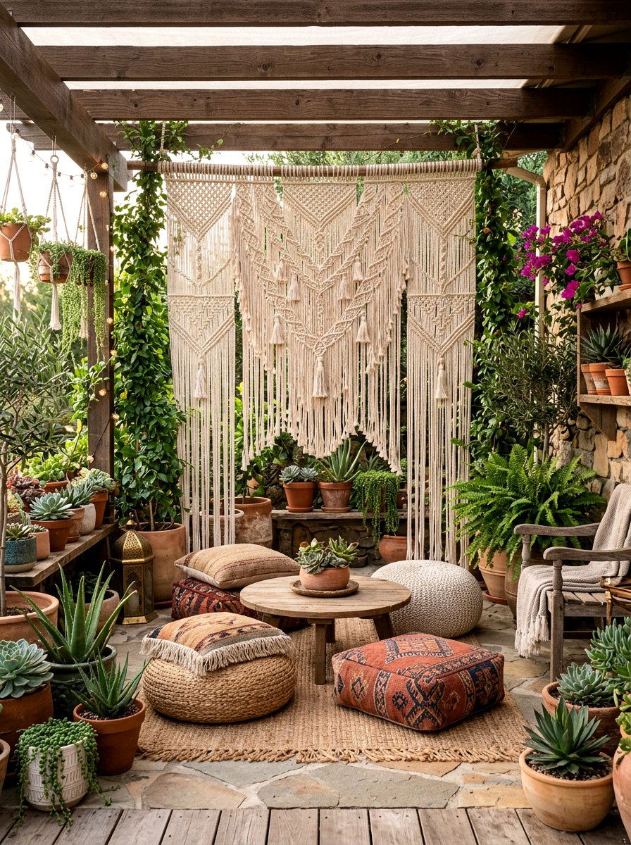 Macrame hanging screen - 30 apartment patio privacy ideas