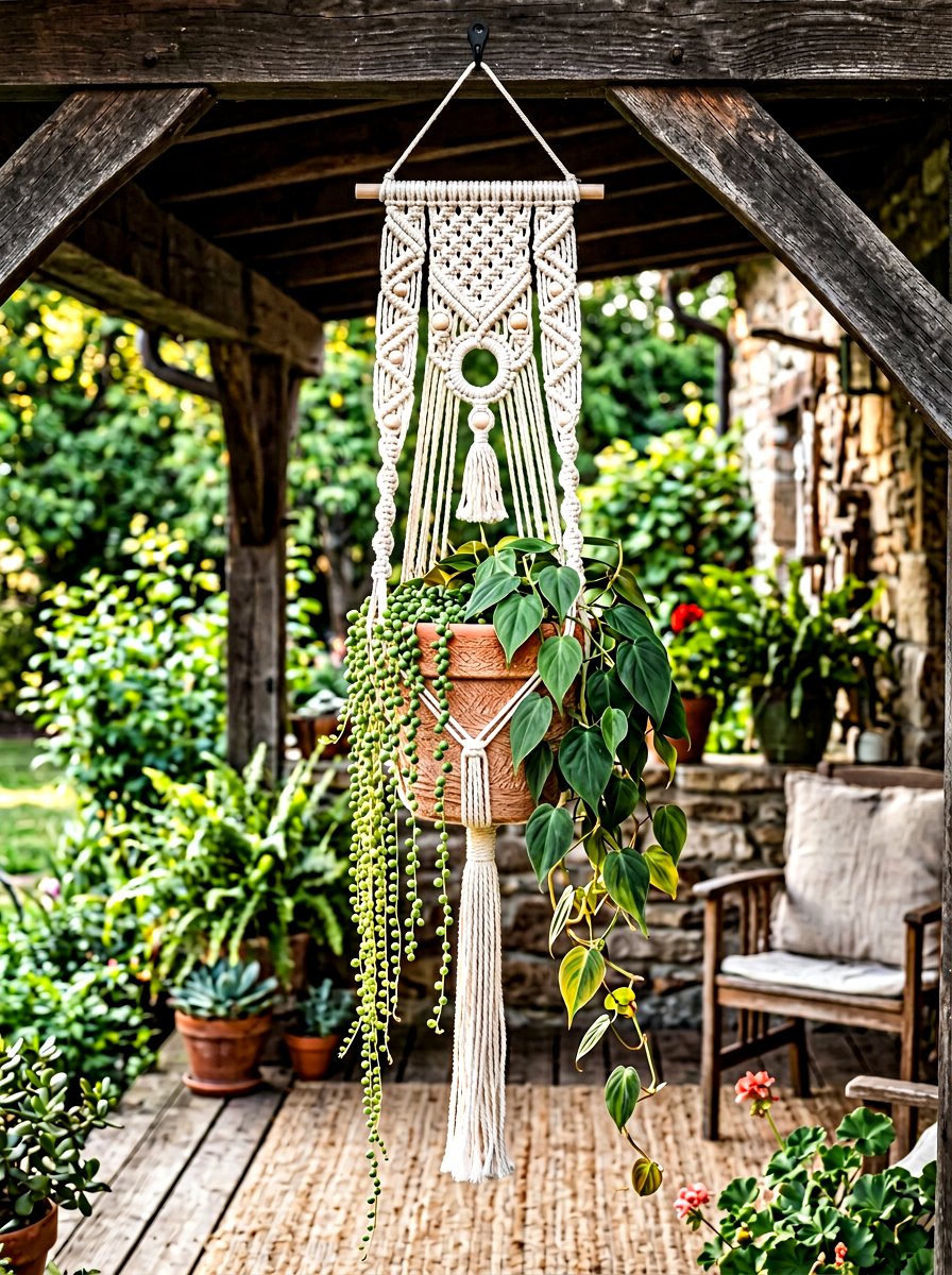 Macrame plant hanger - 30 hanging container garden ideas