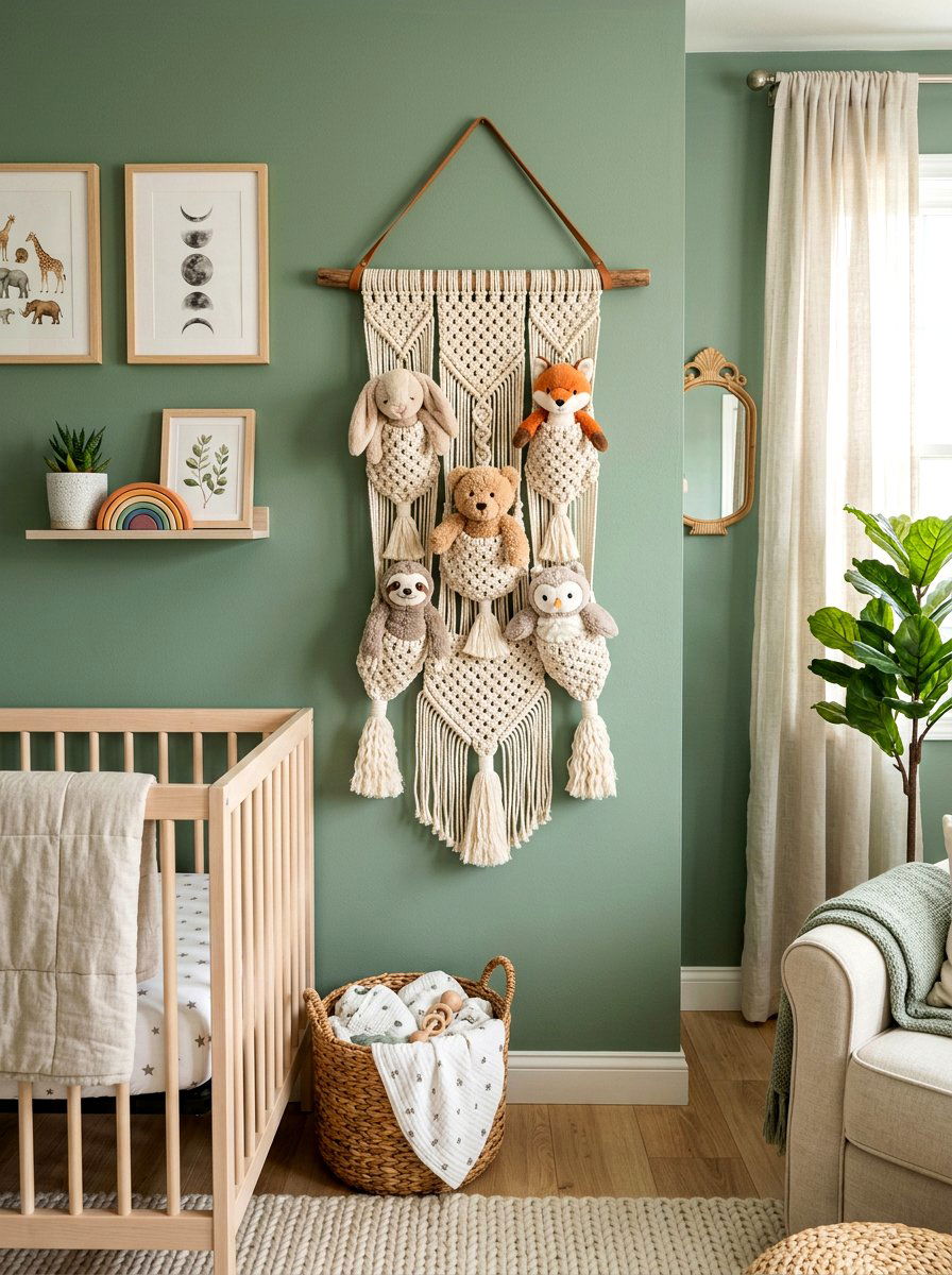 Macrame plush hanger - 30 stuffed animal storage ideas