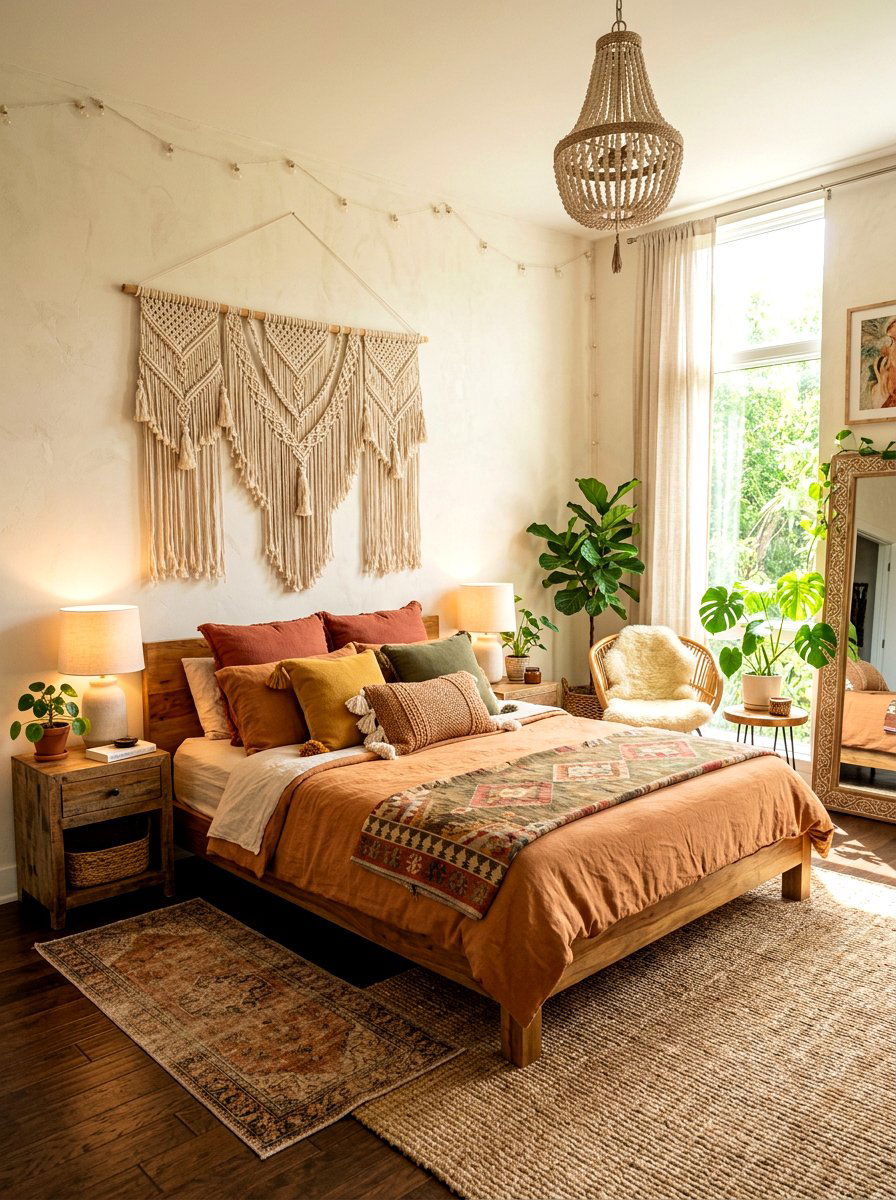 Macrame wall hanging - 30 tactile bedroom decor ideas
