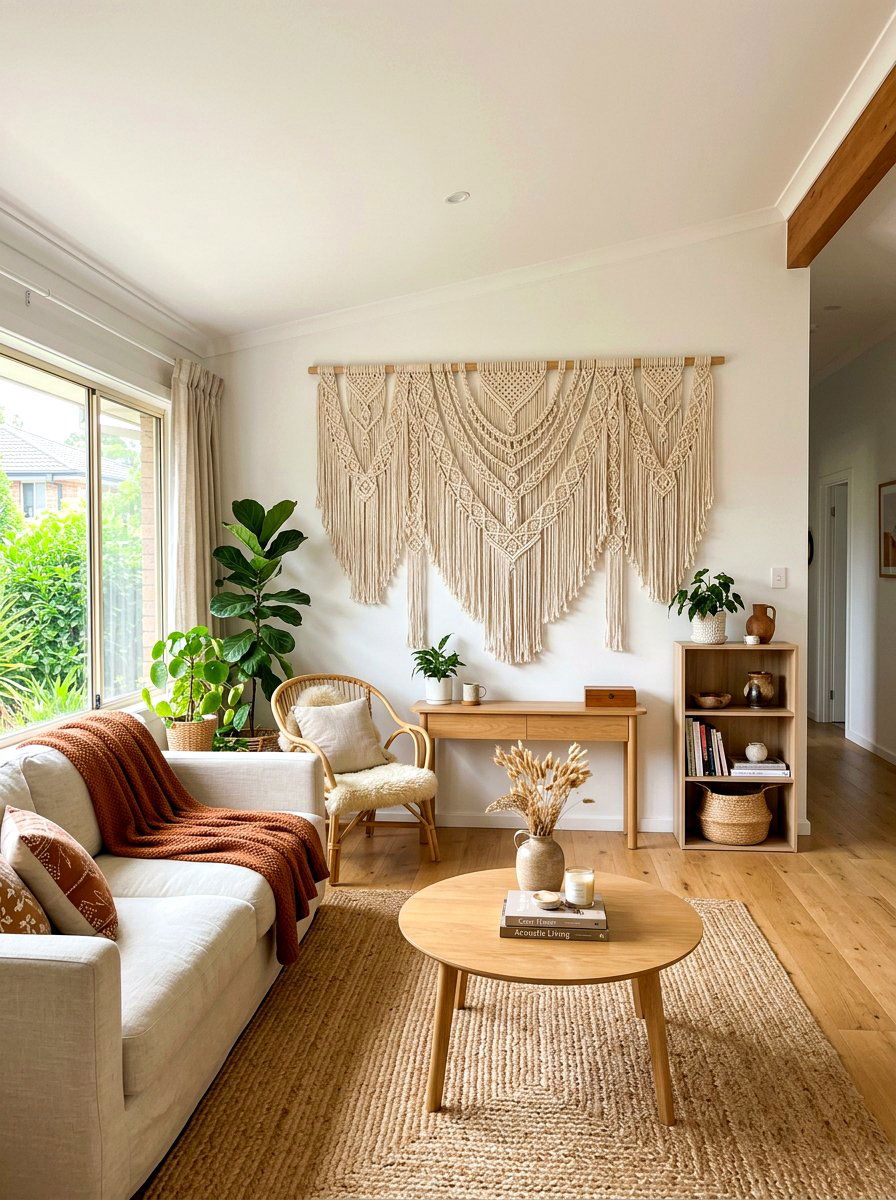 Macrame wall hanging - 30 acoustic living room ideas