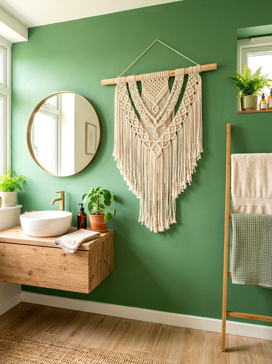 Macrame wall hanging - 30 rental bathroom makeover ideas aesthetic