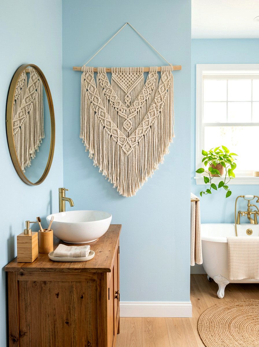 Macrame wall hanging bathroom - 30 bathroom wall decor ideas