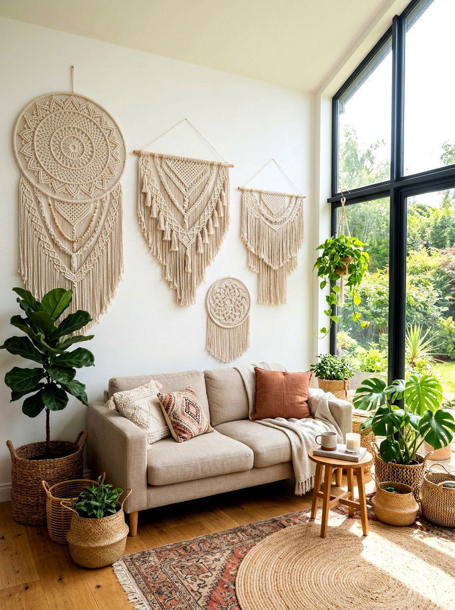 Macrame wall hanging sunroom - 30 boho sunroom ideas