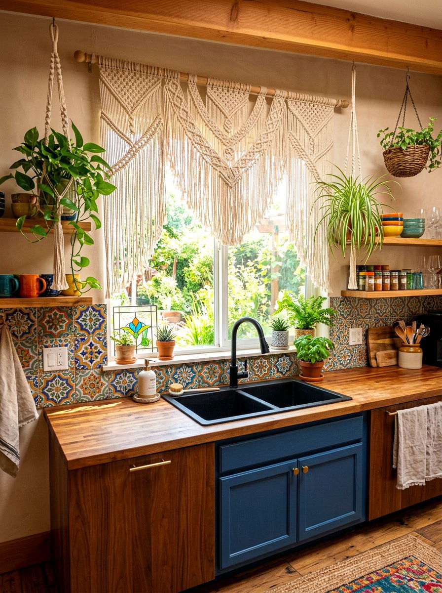 Macrame window hanging - 30 kitchen curtain sink ideas