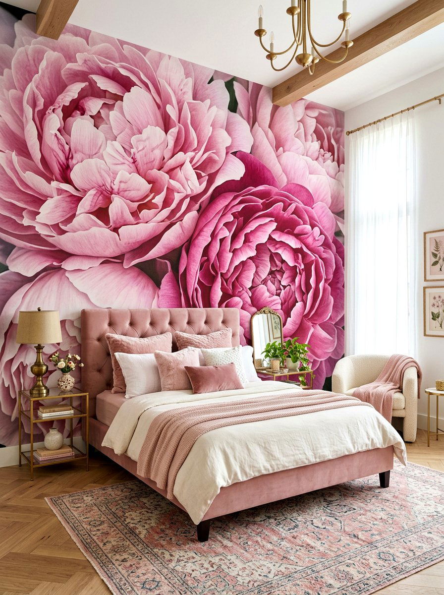 Macro Floral Mural - 30 headboard wall ideas