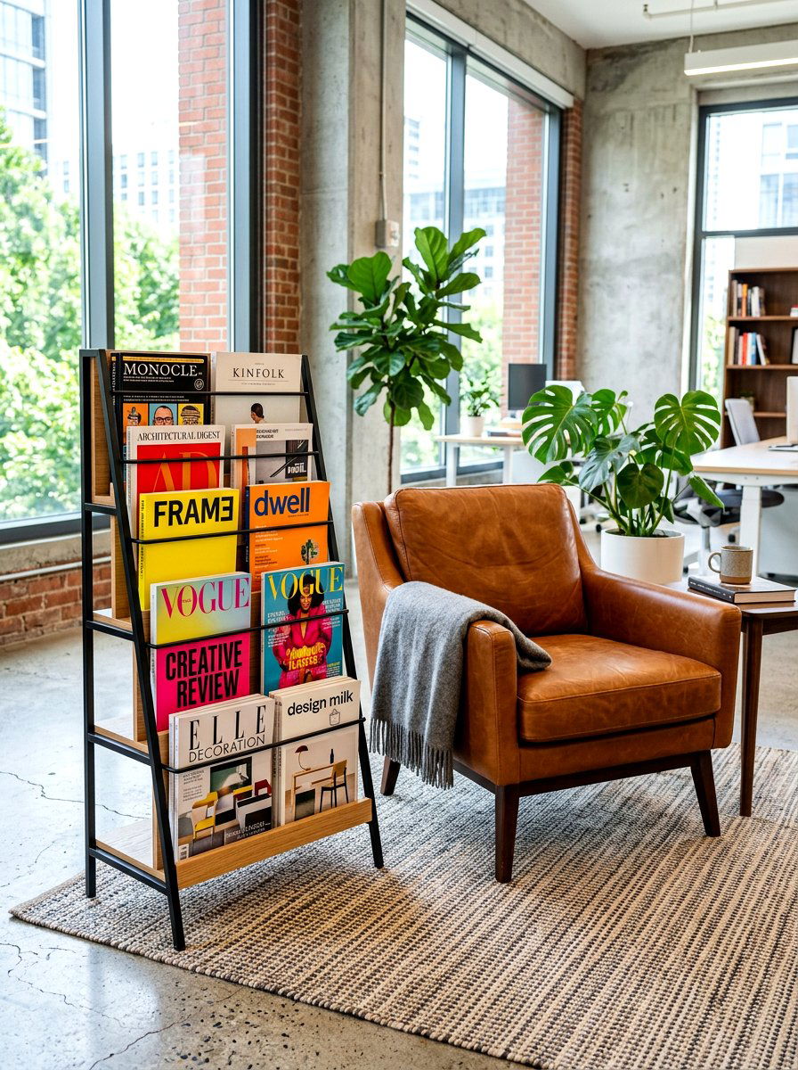 Magazine Floor Rack - 30 friction maxxing office ideas