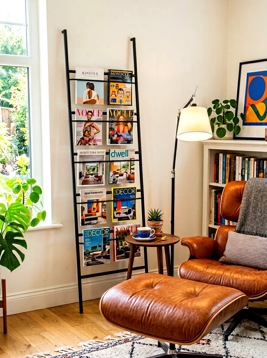 Magazine rack ladder - 30 decorative ladder ideas