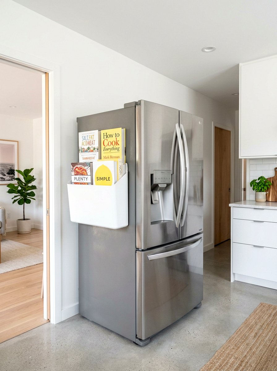 Magnetic Fridge Bin - 30 kitchen cookbook storage ideas