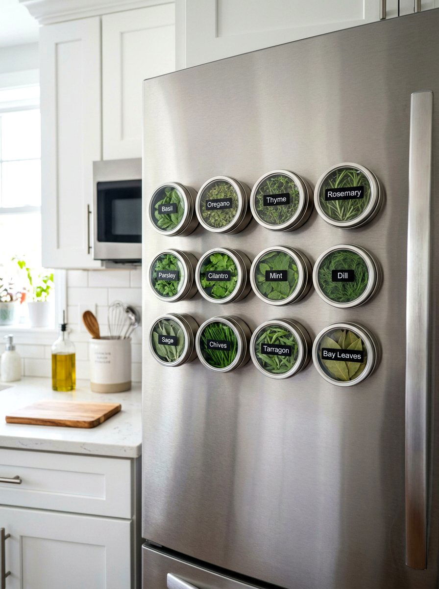 Magnetic Fridge Herb Tins - 30 modern herb garden ideas