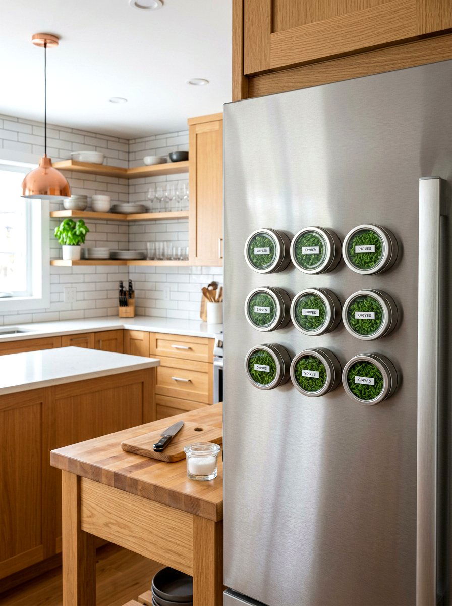 Magnetic Fridge Herb Tins - 30 indoor herb garden ideas