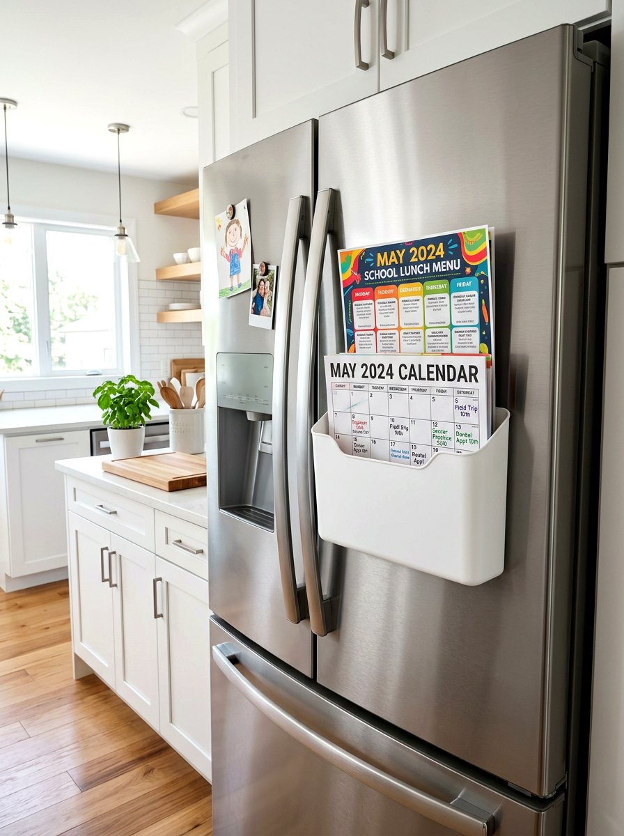 Magnetic Fridge Paper Bin - 30 school paper organization ideas