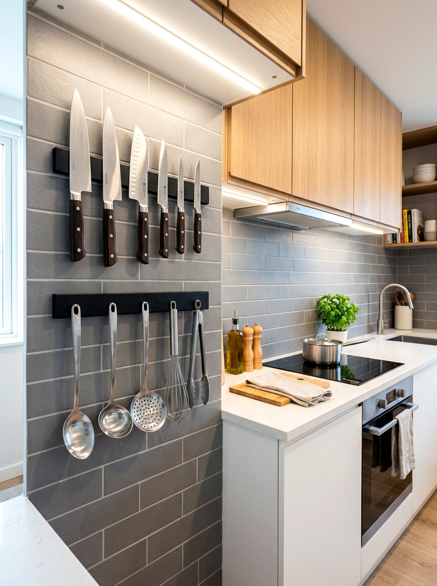 Magnetic Kitchen Strip Storage - 30 studio apartment storage ideas
