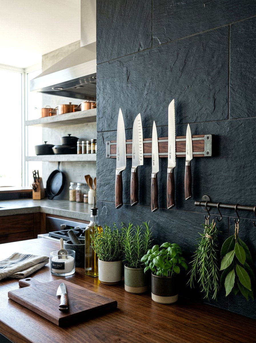 Magnetic Knife Strip - 30 apartment organization reset ideas
