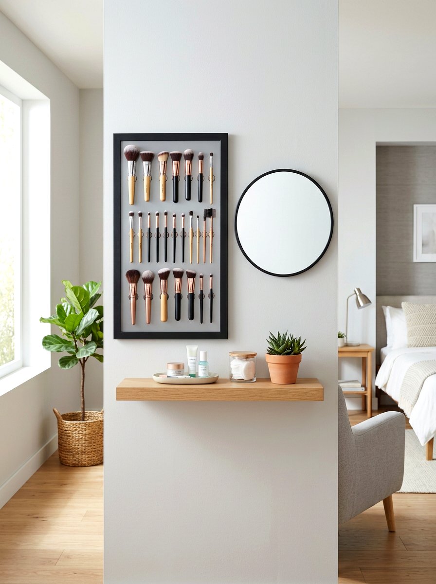 Magnetic Makeup Brush Board - 30 makeup brush storage ideas