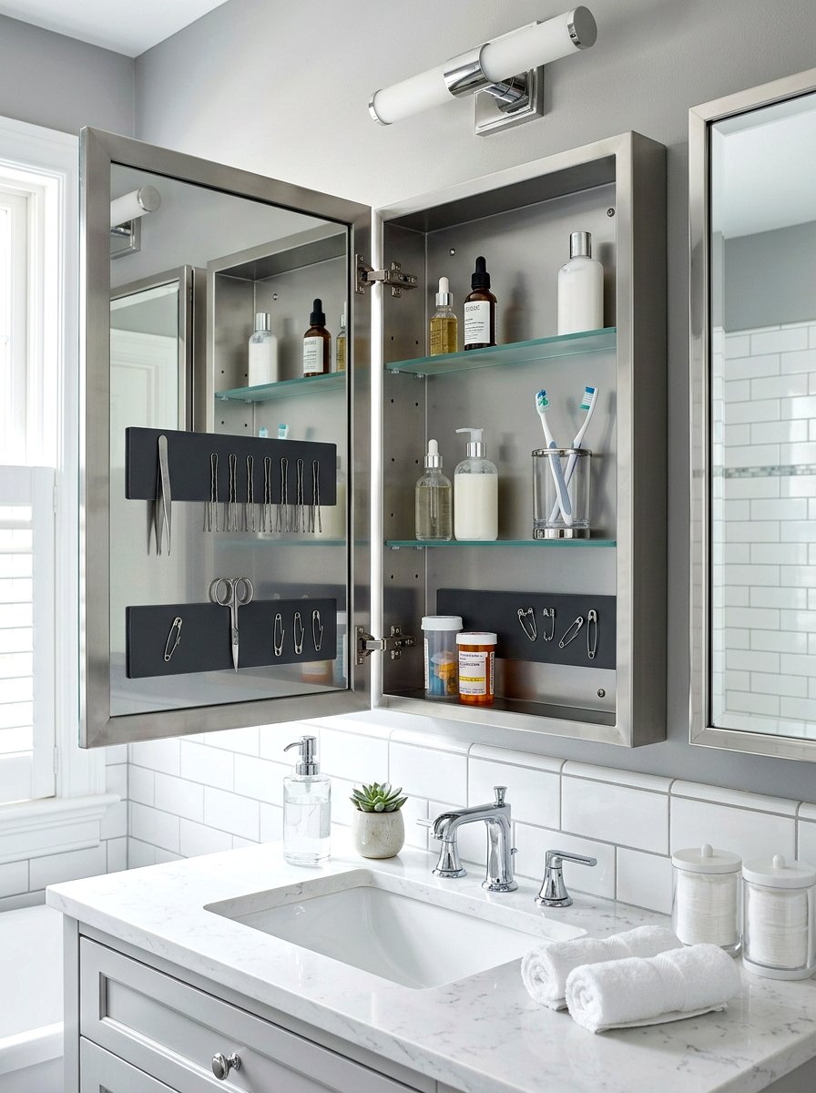 Magnetic Medicine Cabinet - 30 tiny bathroom storage ideas