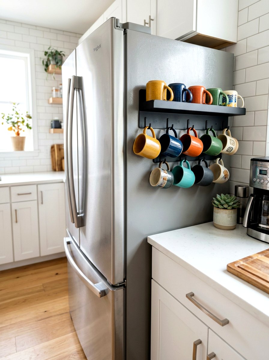 Magnetic Mug Storage Rack - 30 coffee mug organizer ideas