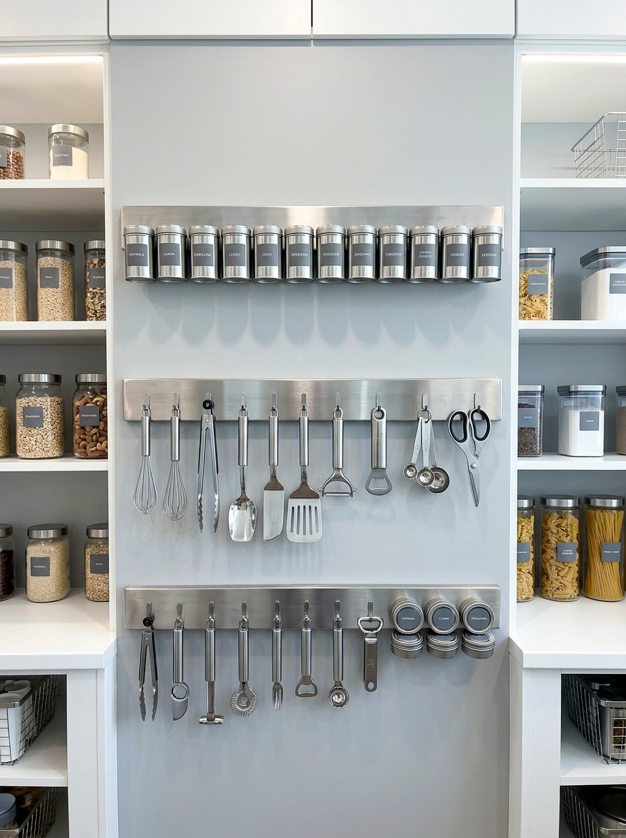 Magnetic Storage Strips - 30 organizing a tiny pantry ideas