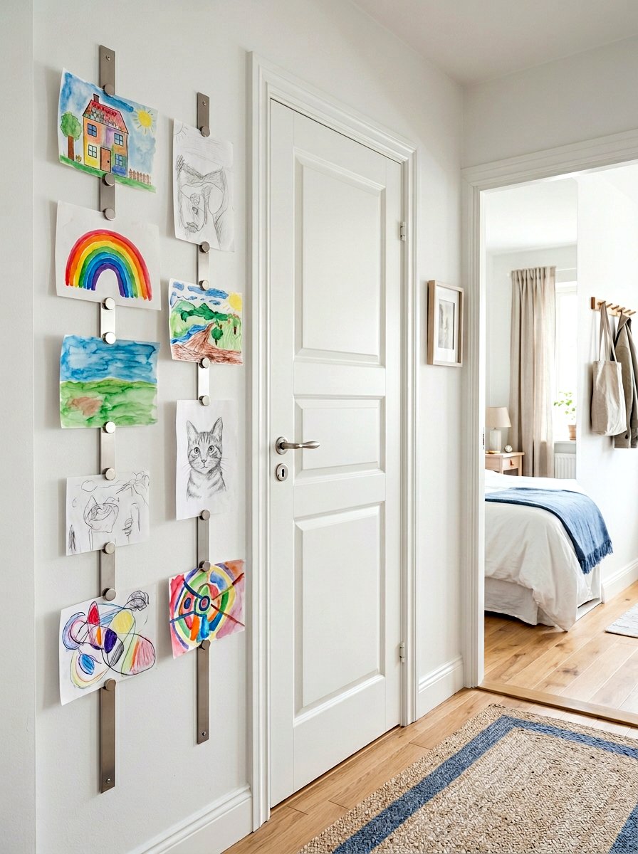 Magnetic Strips For Drawings - 30 kids art display ideas