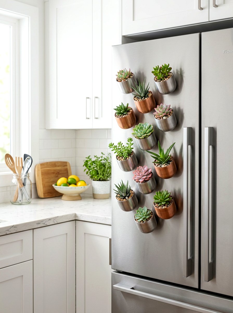 Magnetic Succulent Fridge Garden - 30 vertical succulent garden ideas