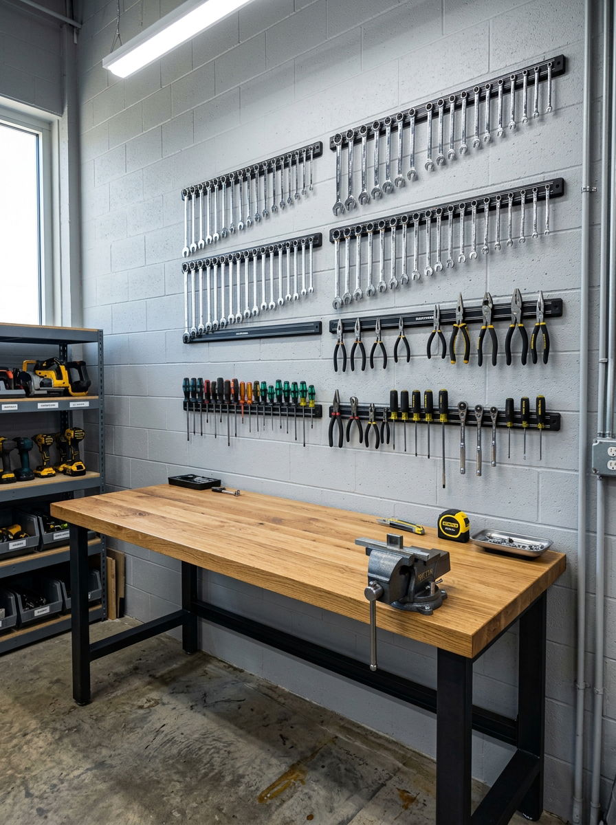 Magnetic Tool Storage Wall - 30 shed organization ideas