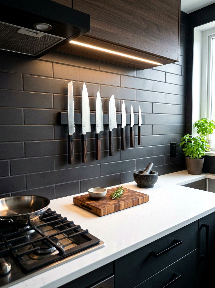 Magnetic Tool Strip - 30 tiny apartment kitchen ideas