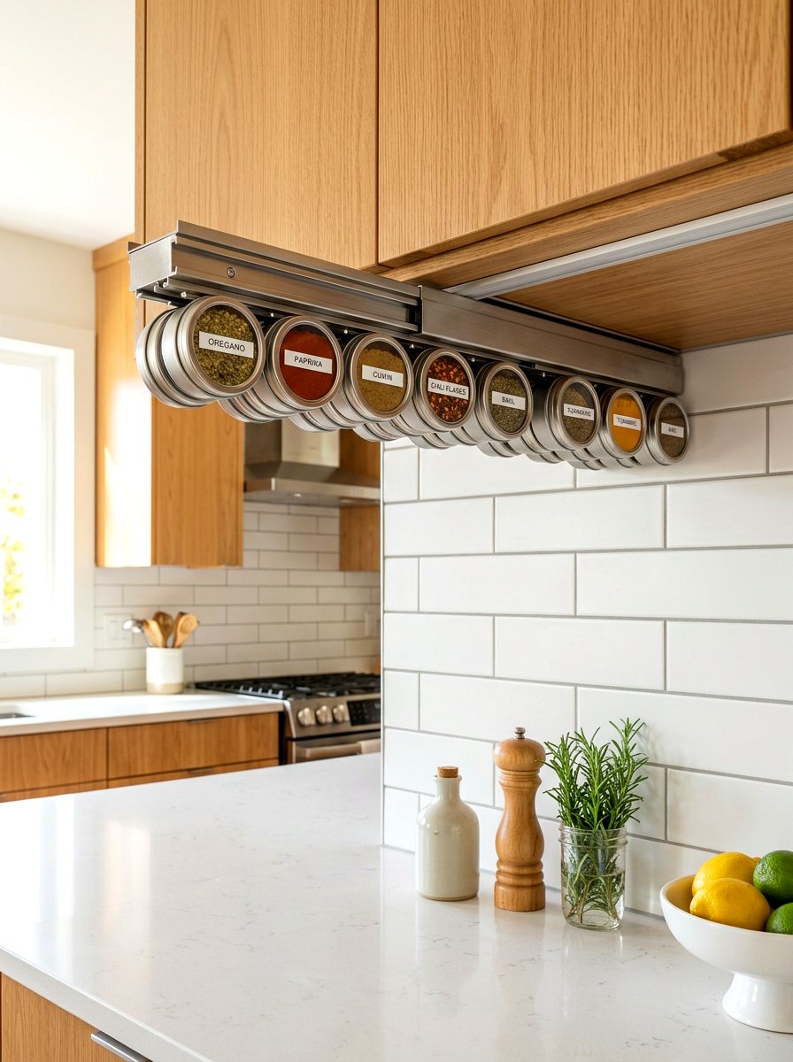 Magnetic Under Cabinet Spice Slider - 30 pull out spice rack ideas