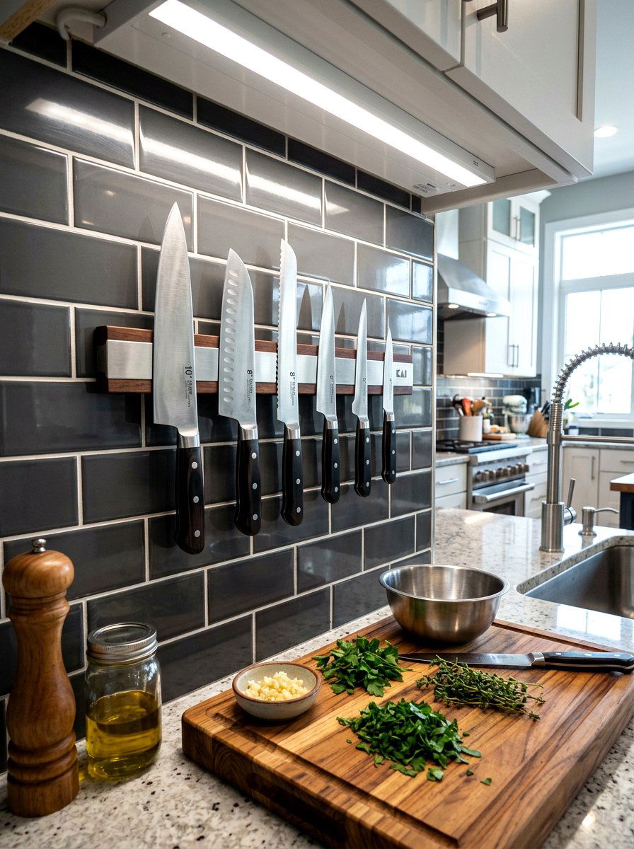 Magnetic Wall Knife Rack - 30 catering kitchen ideas