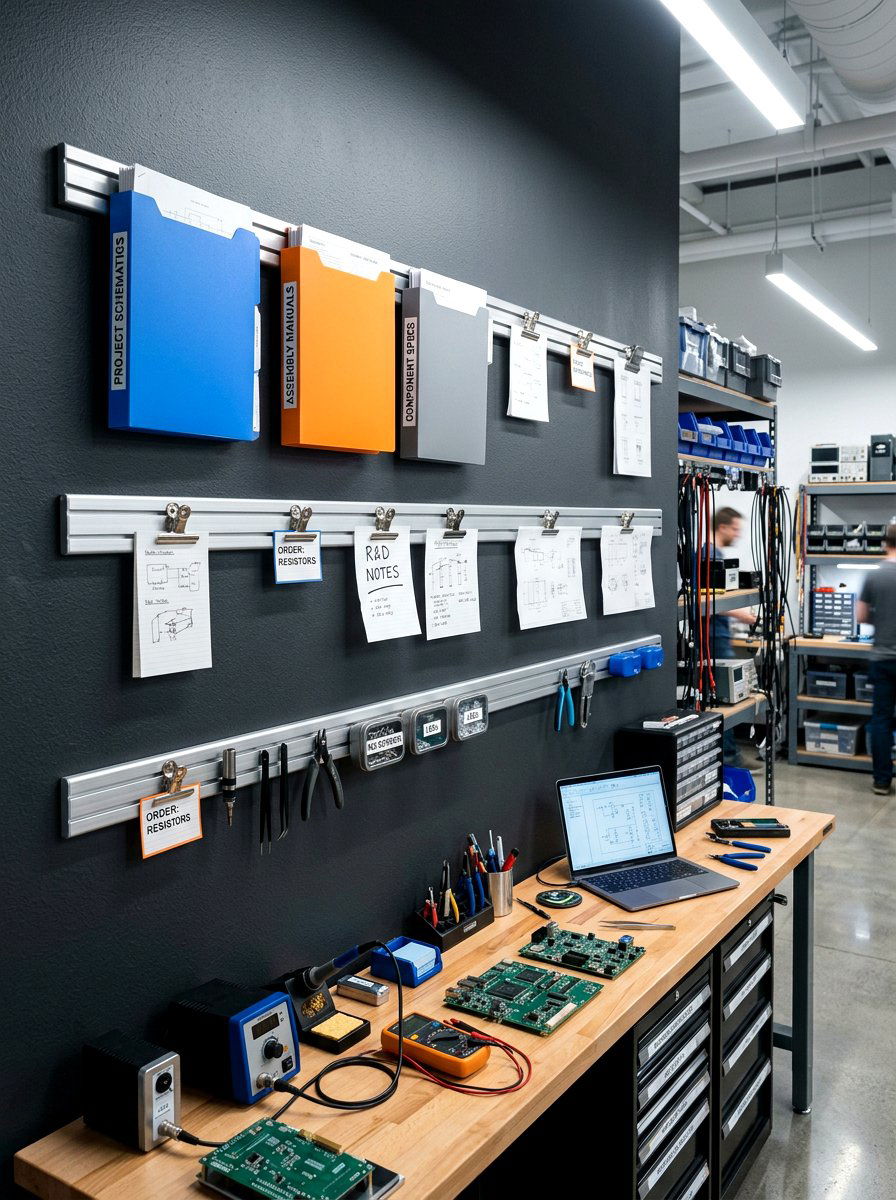 Magnetic Wall Rails - 30 office file storage ideas
