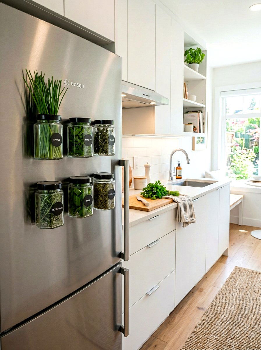 Magnetic fridge herb jars - 30 kitchen herb garden ideas