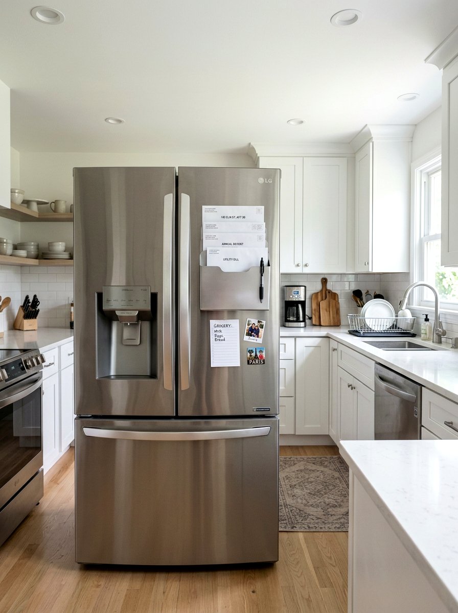 Magnetic fridge organizer - 30 paper clutter organization ideas