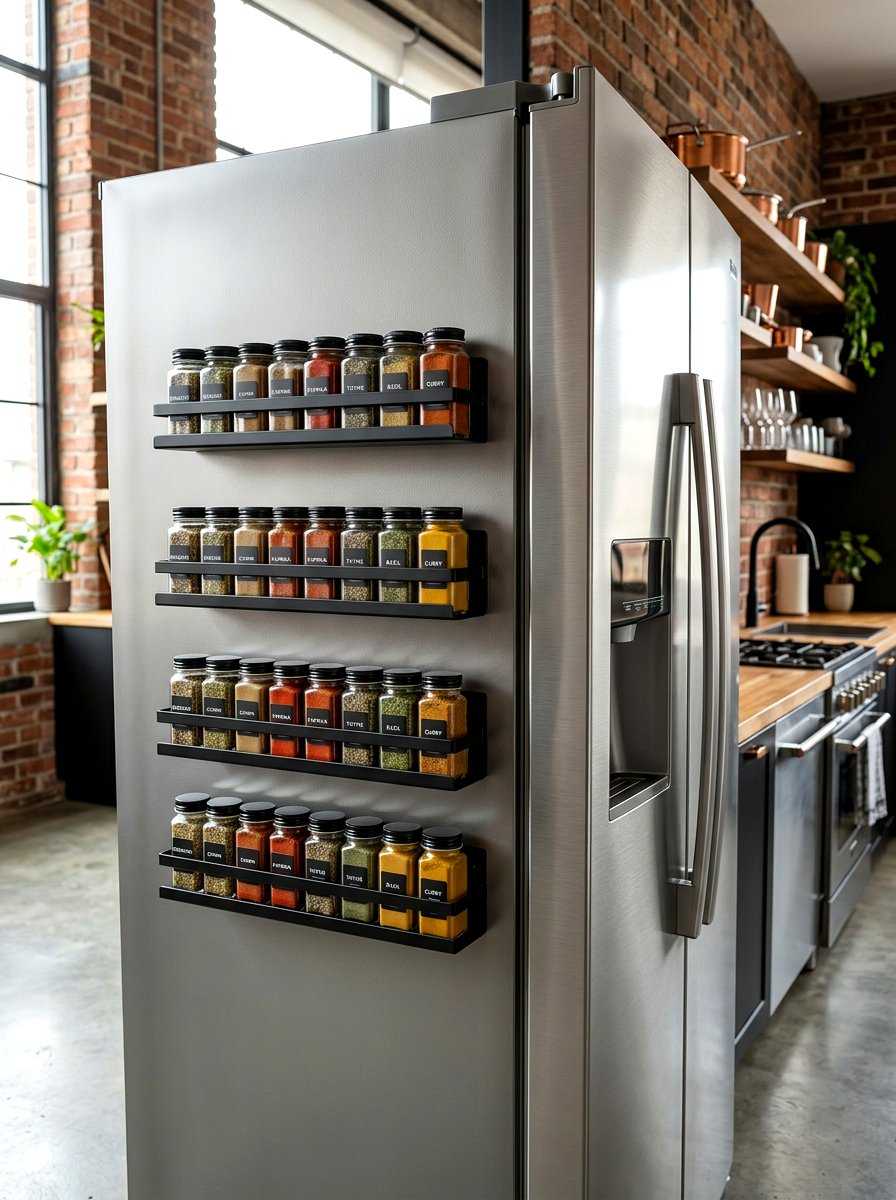 Magnetic fridge spice rack - 30 no drill shelving ideas