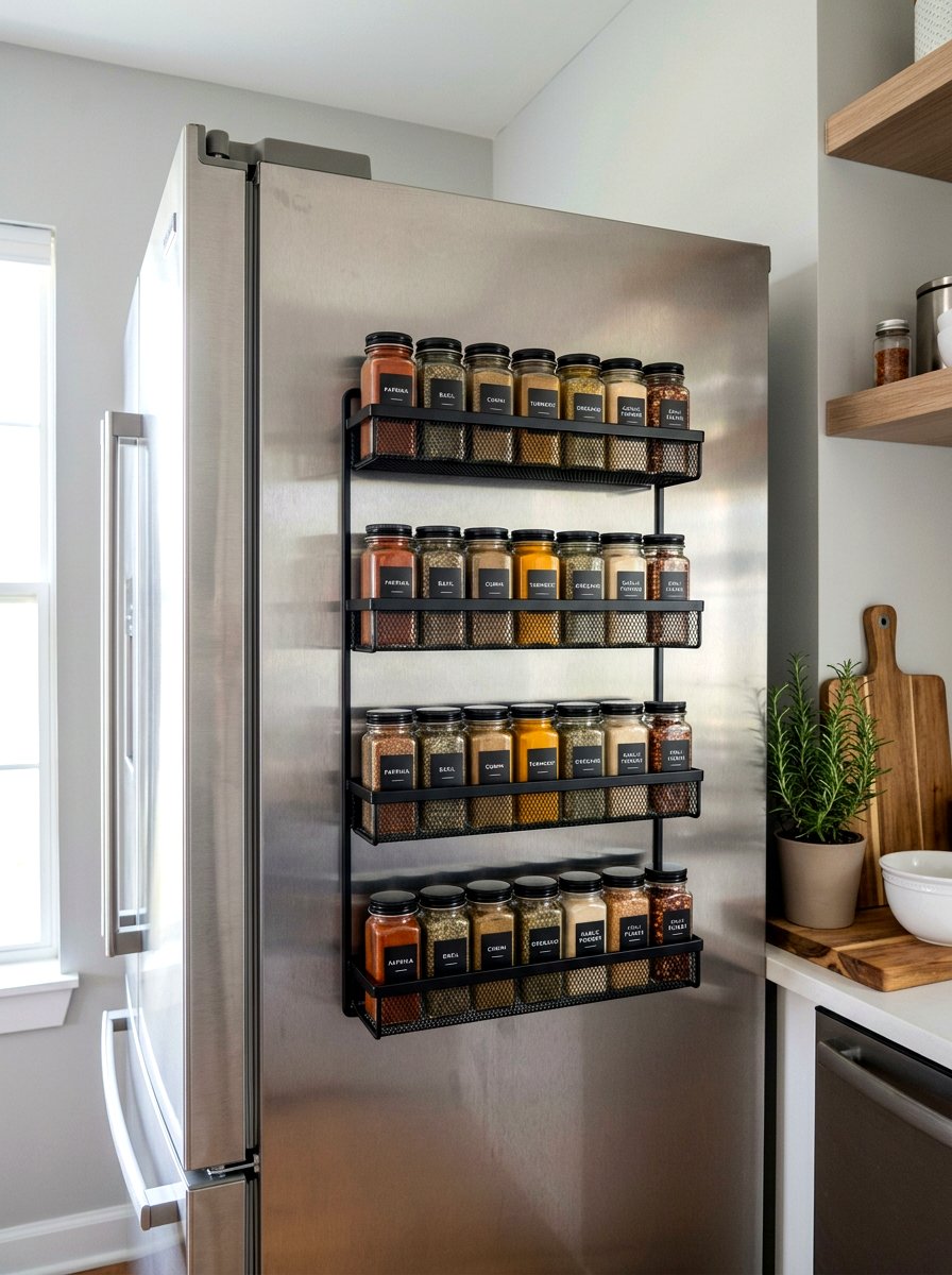 Magnetic fridge spice rack - 30 food container organization ideas