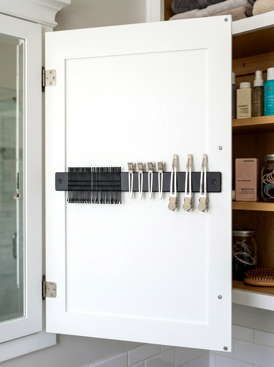 Magnetic hair tool strip - 30 hair tool storage ideas