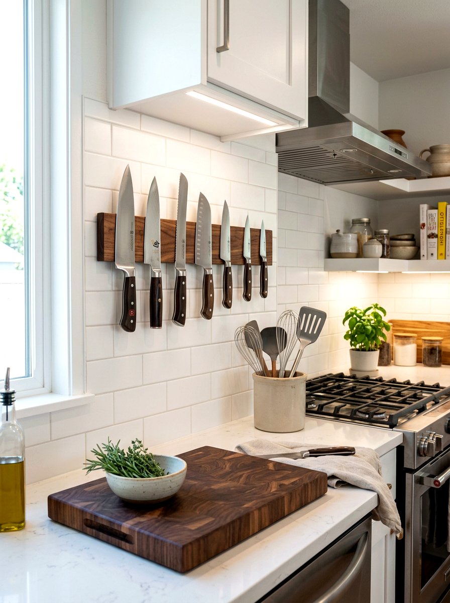 Magnetic knife holder - 30 TikTok kitchen decor ideas