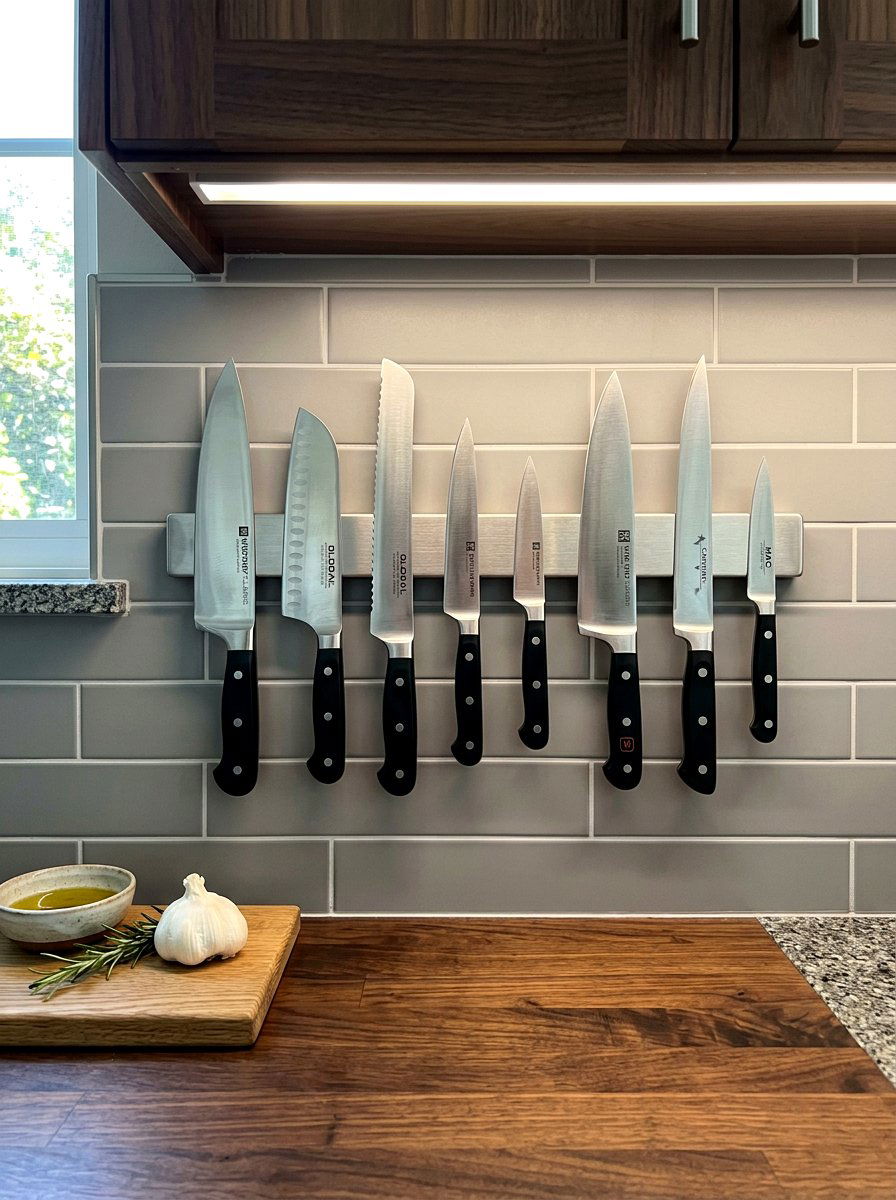 Magnetic knife strip - 30 renter friendly kitchen storage ideas