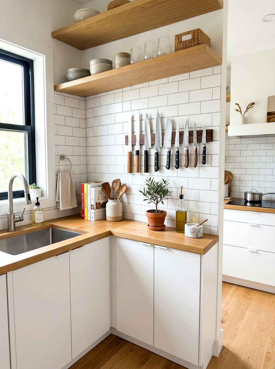 Magnetic knife strip wall - 30 apartment kitchen storage ideas