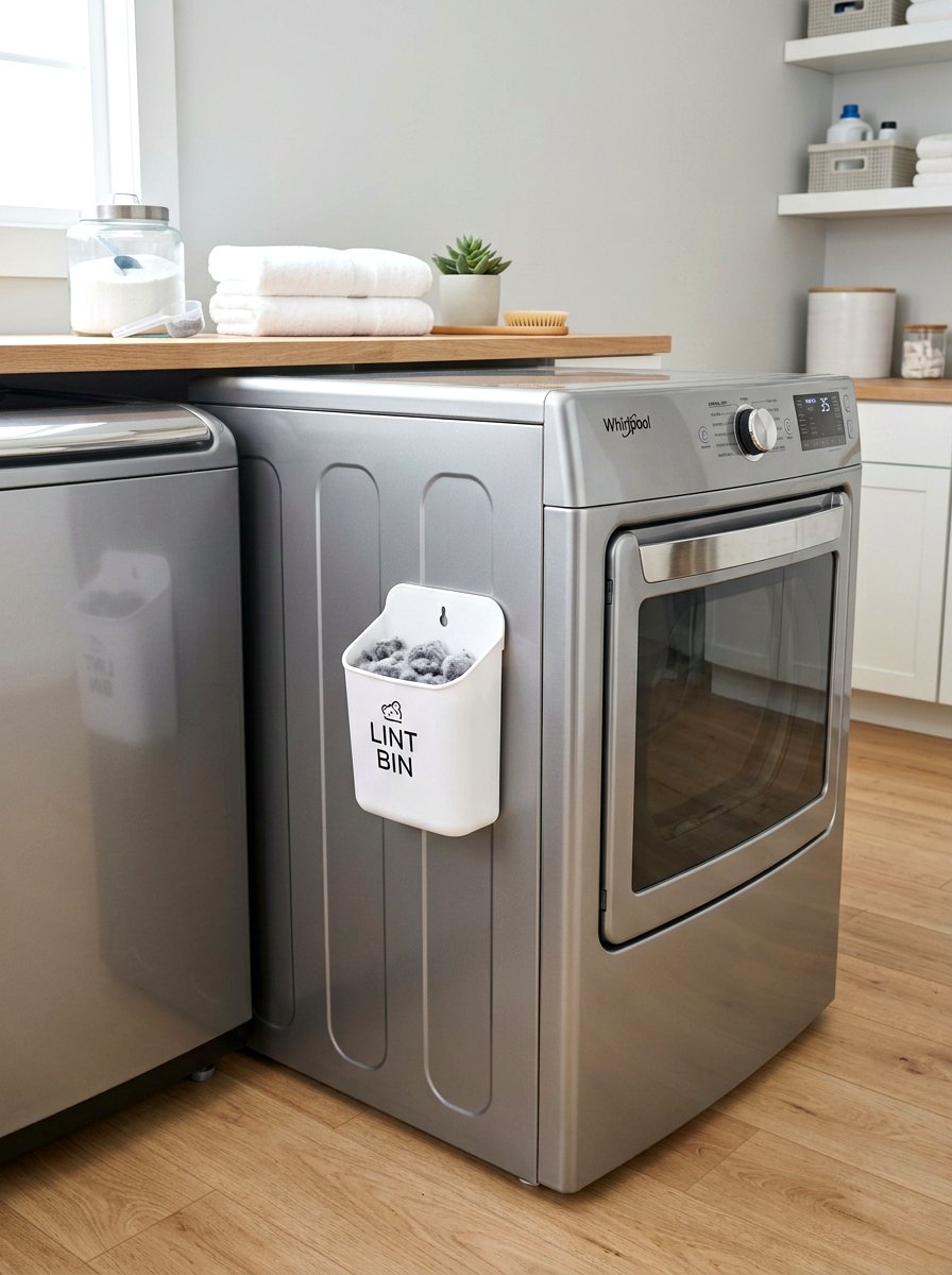 Magnetic laundry lint bin - 30 organizing a laundry closet ideas