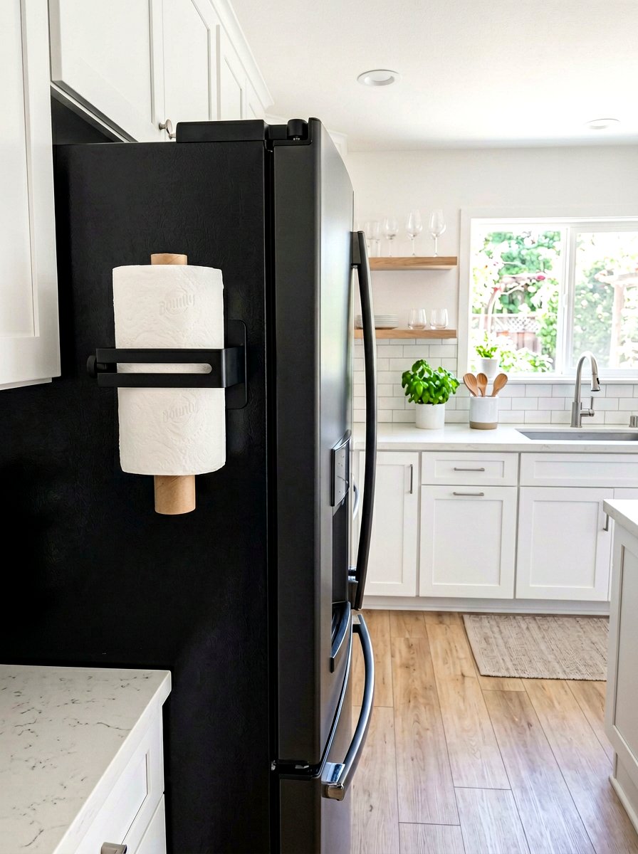 Magnetic paper towel holder - 30 apartment kitchen storage ideas