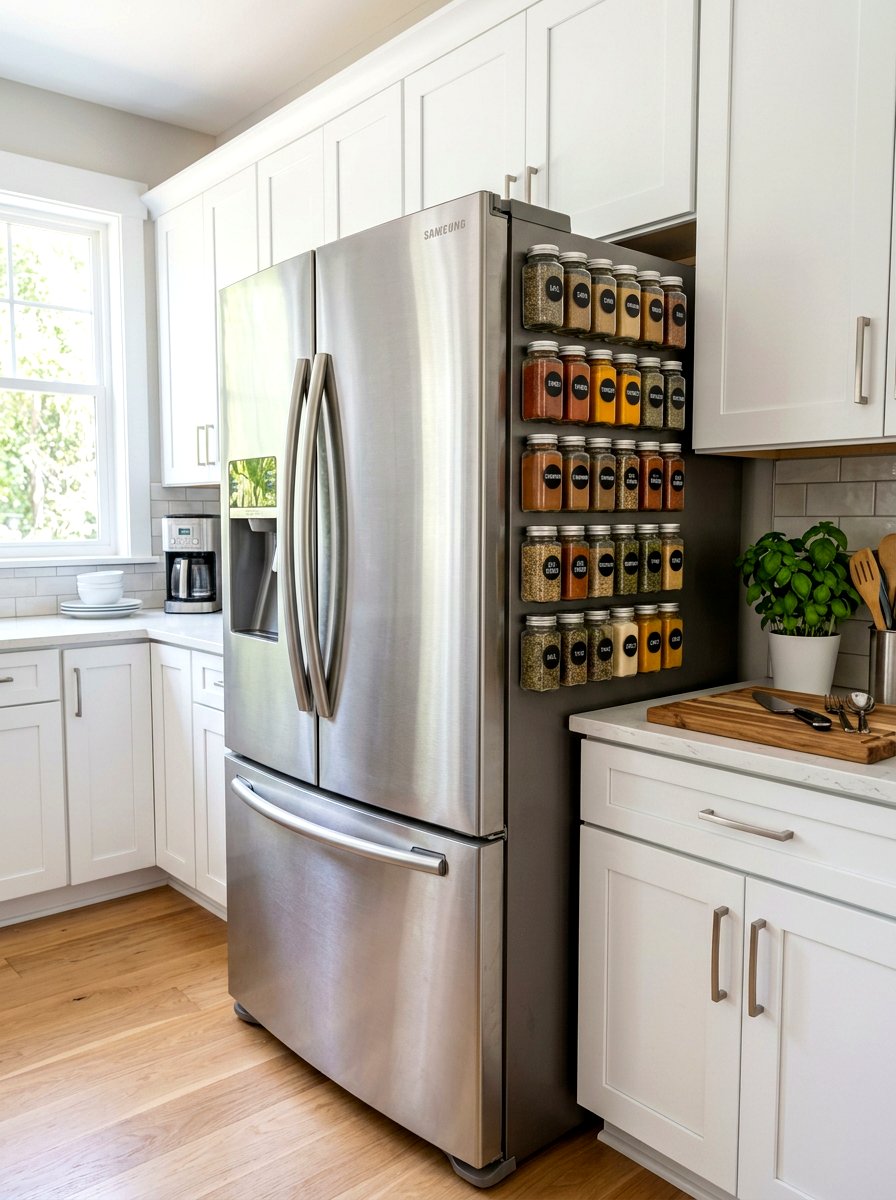 Magnetic spice jars - 30 renter friendly kitchen storage ideas