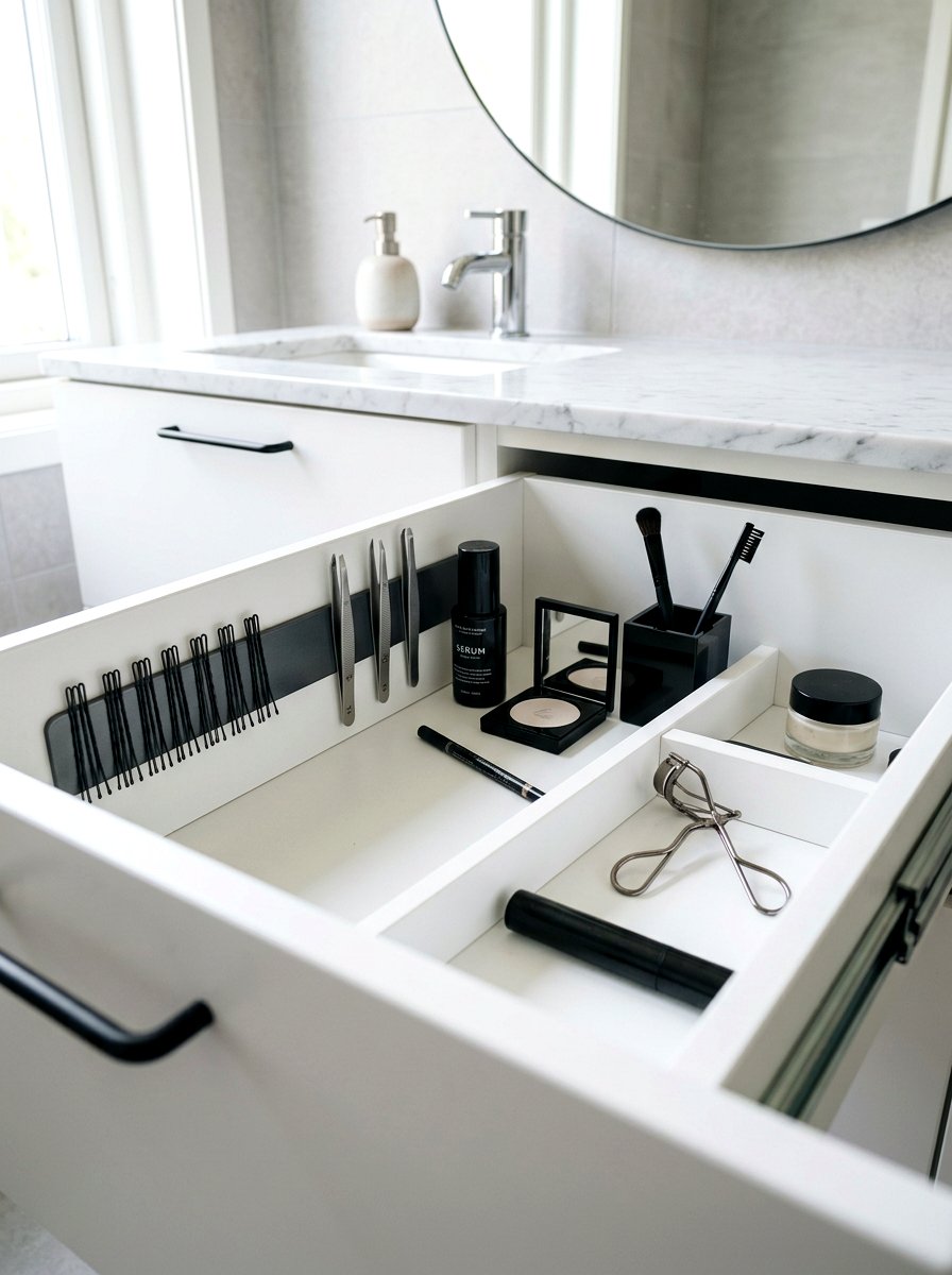 Magnetic strip for bobby pins - 30 vanity drawer organization ideas