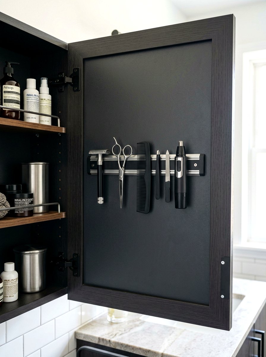 Magnetic strip organizer - 30 under sink bathroom storage ideas
