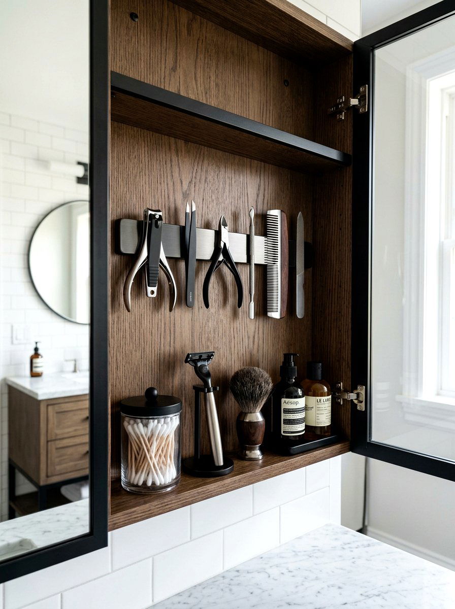 Magnetic strips for grooming kits - 30 organizing under sink storage ideas