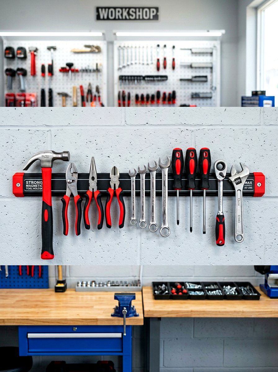 Magnetic tool organizer strip - 30 garage wall storage ideas